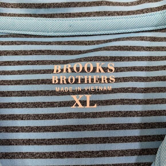 Brooks Brothers Polo Shirt Mens XL Water Blue Grey Striped Moisture Wicking Golf - Picture 4 of 8
